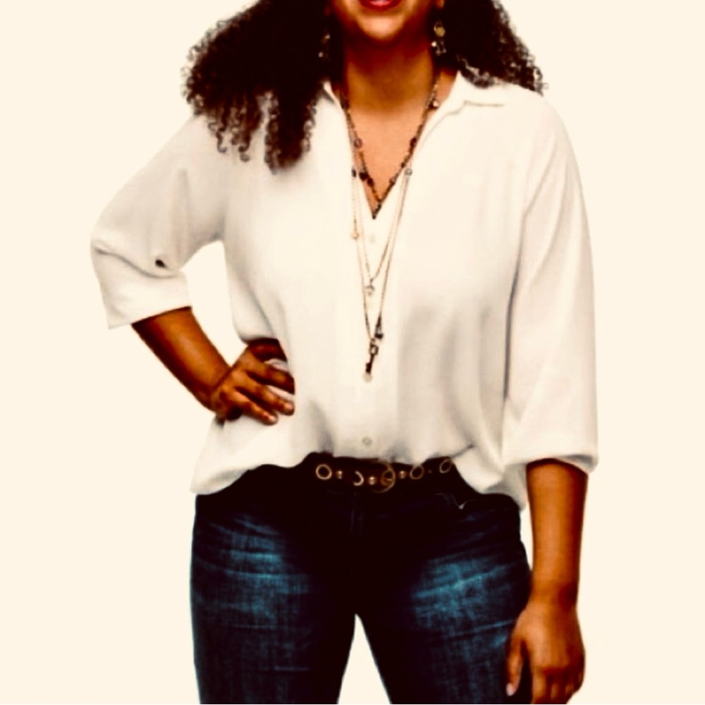 CAbi Ideal Button Up Cream blouse